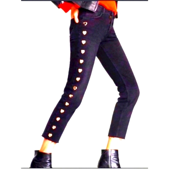 (4)🆕️ Zara Trafuluc Heart Grommets Distressed Ankle Grazer Jeans Waist 14"×L36" - Picture 1 of 6